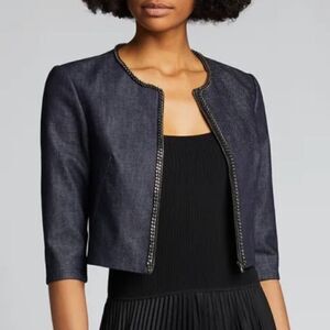 New SUSAN BENDER Denim Cropped Cardigan Jacket w/ Chain Size 4